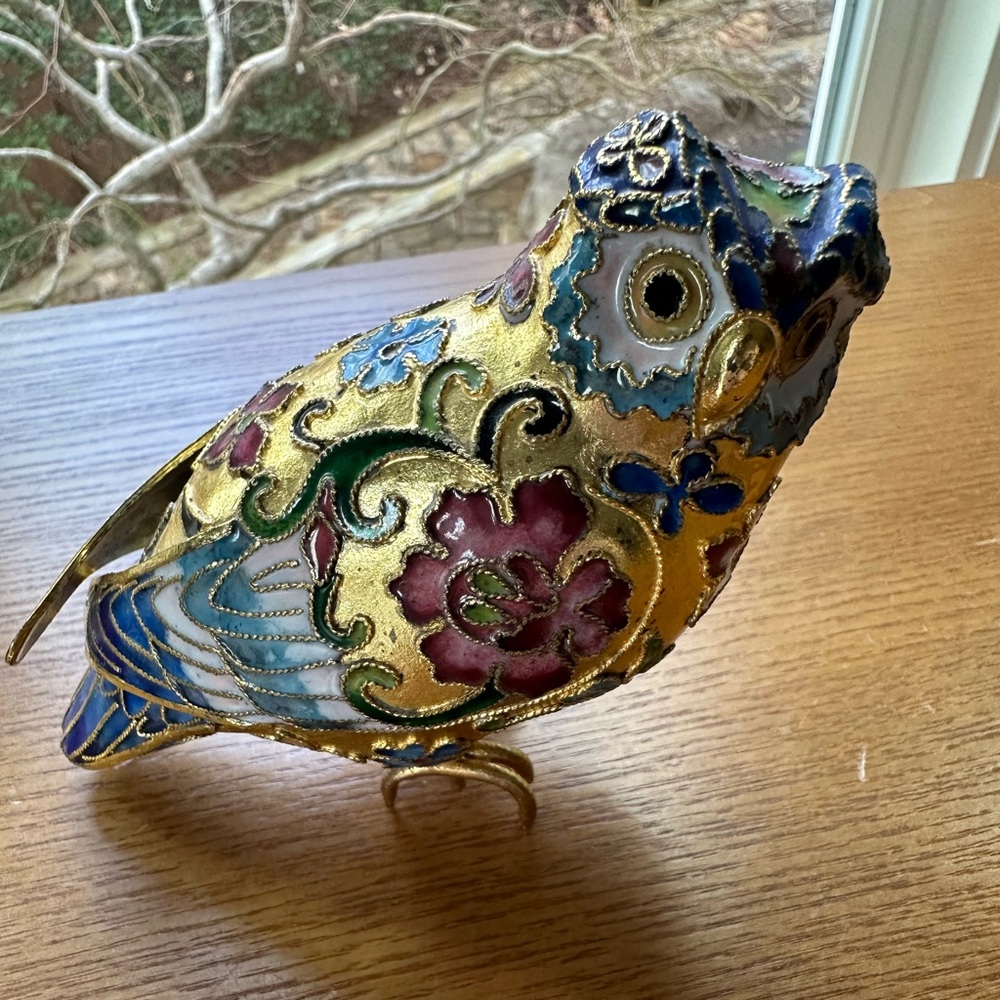 Chinese Cloisonne Traditional Vintage Inlaid Enamel Owl VGUC